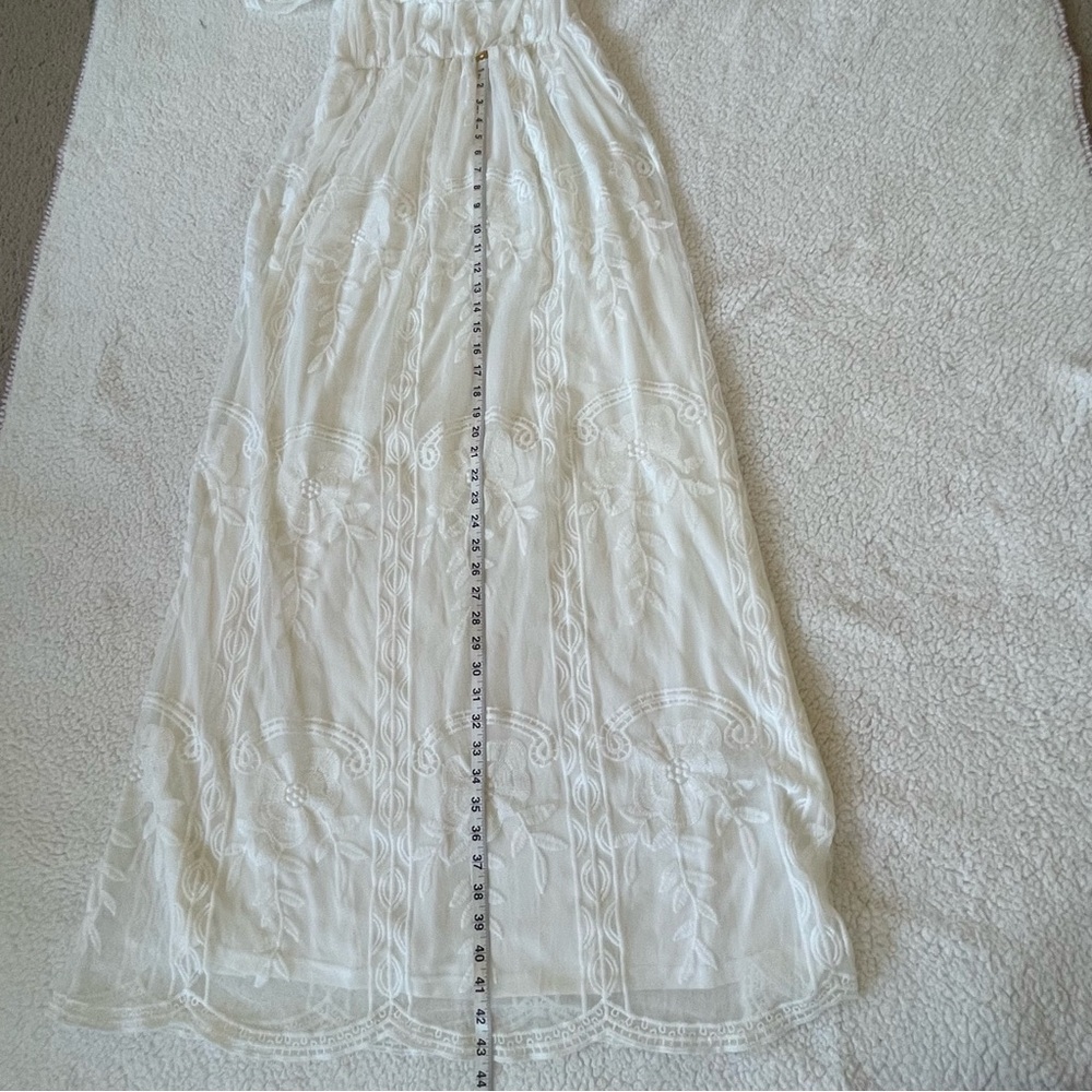 White Boho Lace Off Shoulder Maxi Dress Embroidered Romantic Coastal Medium - Picture 9 of 16